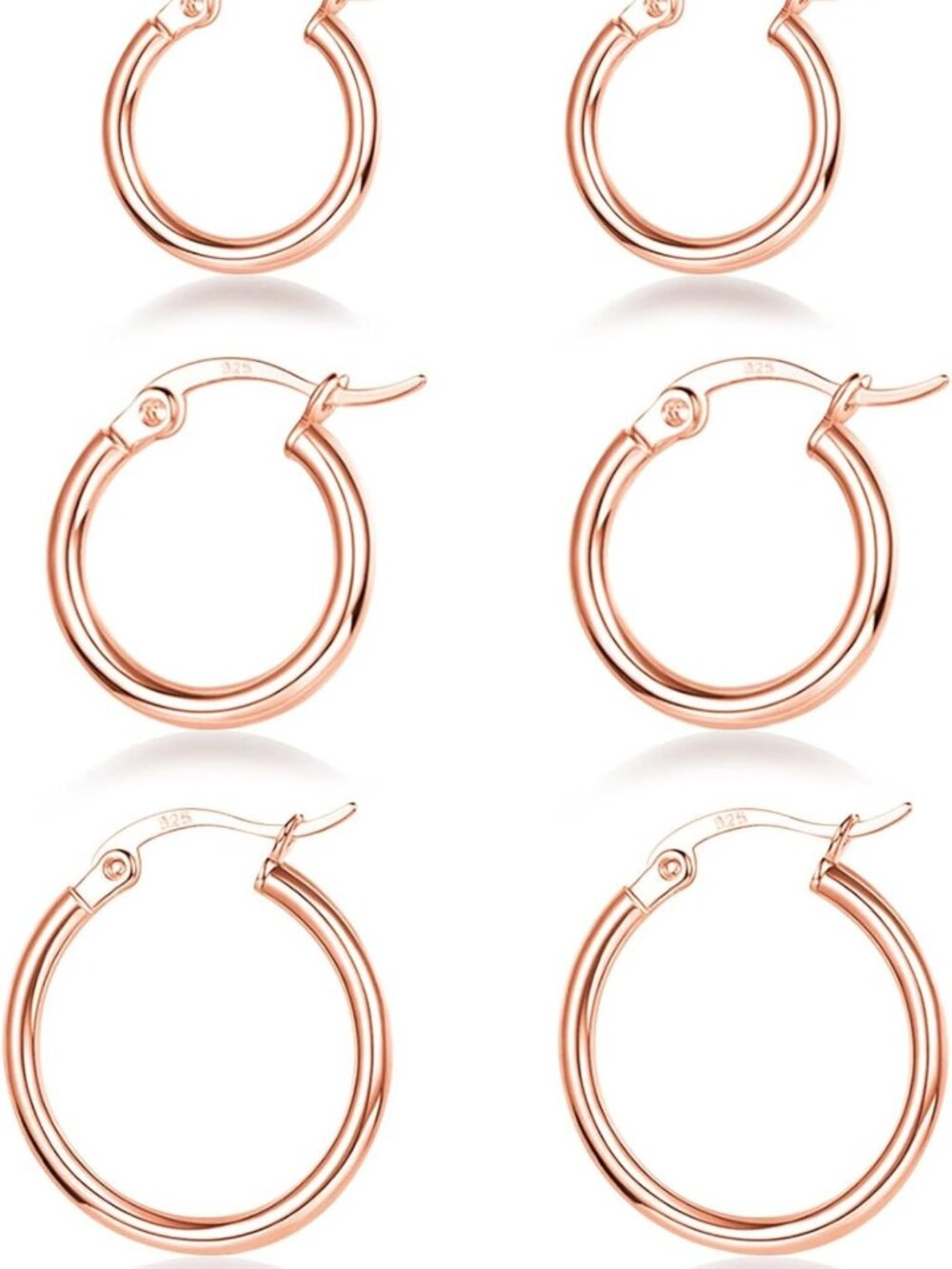 3 Pairs Sterling Silver Hoop Earrings | Small White Gold Plated for Women